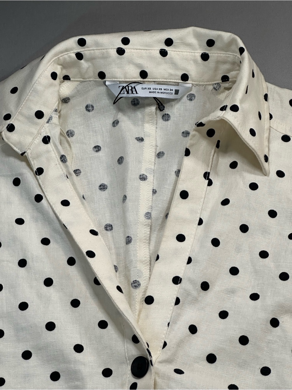 Zara Polka-Dot Linen-Blend Fitted Midi Dress, Cap Sleeve, Ruched - Womens XS - Picture 9 of 16